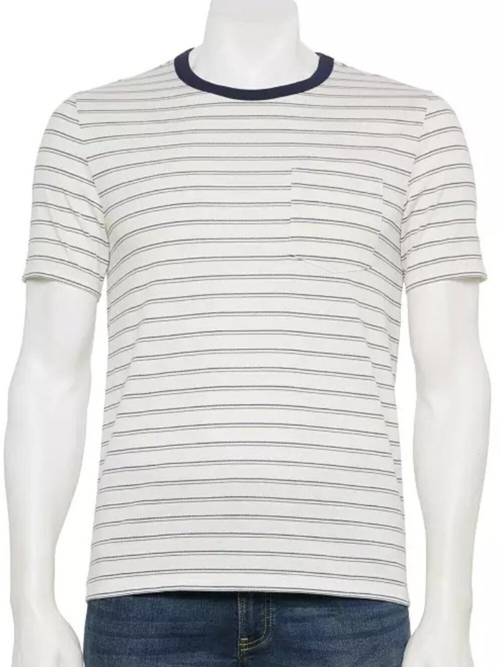 2/$18 💥🆕 Thomas Sterling White/Blue Striped SS Knit Pocket T-Shirt | Sm | 5650